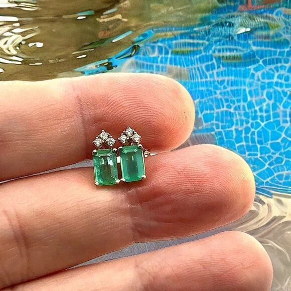 Natural Emerald Diamond Stud Earrings 14k Yellow Gold 1.59 TCW Certified 121167 - Picture 5 of 12